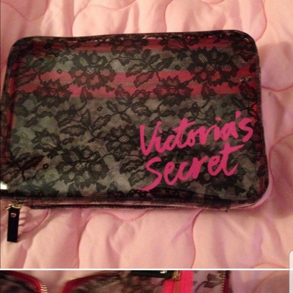 Victoria secret black lace, clear, pink bag